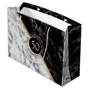 Personalized Black White Marble Birthday Gift Bag