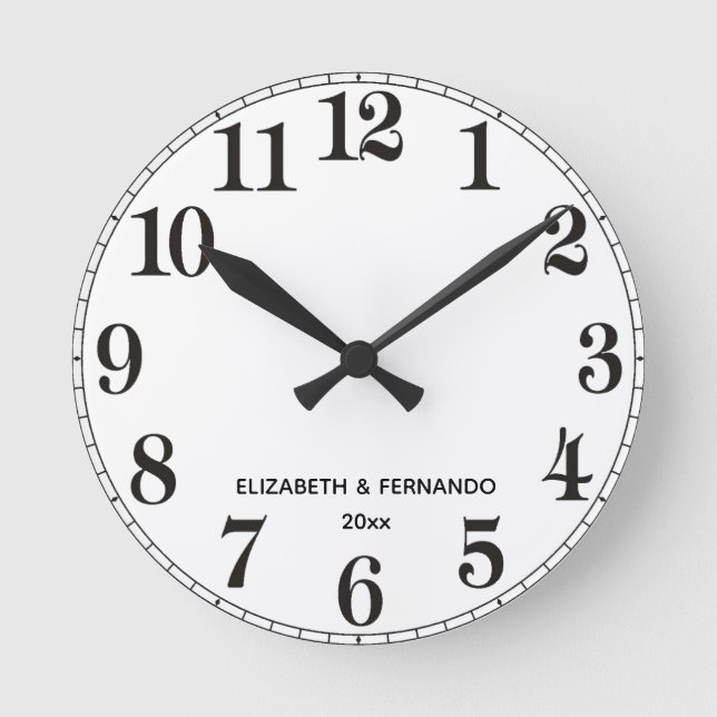 Personalized Black & White Round Clock (Front)