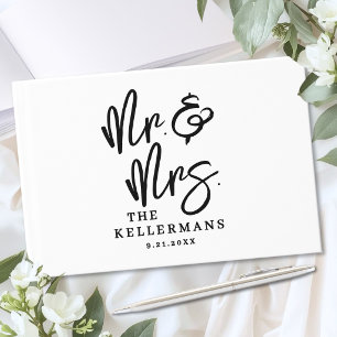 Personalized Black White Script Wedding Guest Book