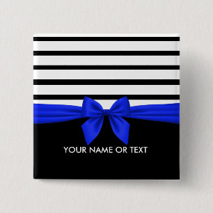 Personalized Black white Stripe Christmas Blue Bow 15 Cm Square Badge