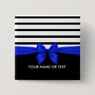 Personalized Black white Stripe Christmas Blue Bow 15 Cm Square Badge