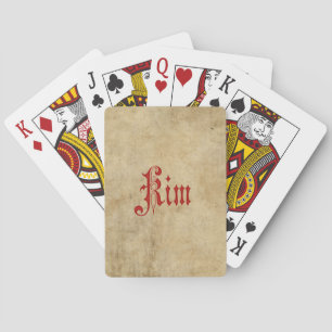 Personalized Blackletter Parchment Kim Red Playing Cards