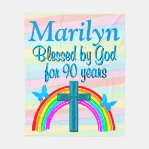 PERSONALIZED BLESSED 90TH BIRTHDAY FLEECE BLANKET