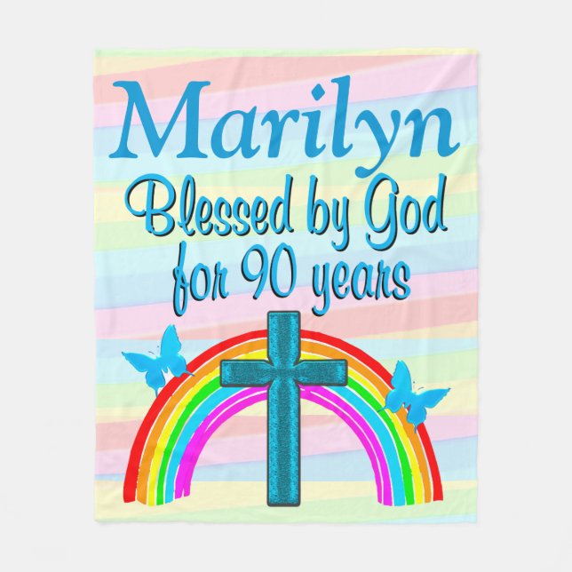 PERSONALIZED BLESSED 90TH BIRTHDAY FLEECE BLANKET (Front)