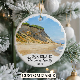 Personalized Block Island Ornament, Rhode Island Ceramic Tree Decoration