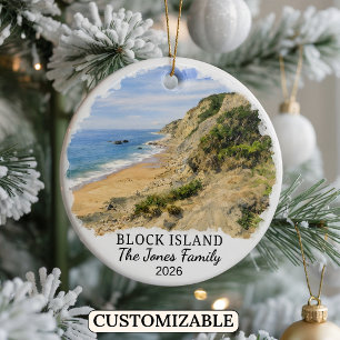 Personalized Block Island Ornament, Rhode Island Ceramic Tree Decoration