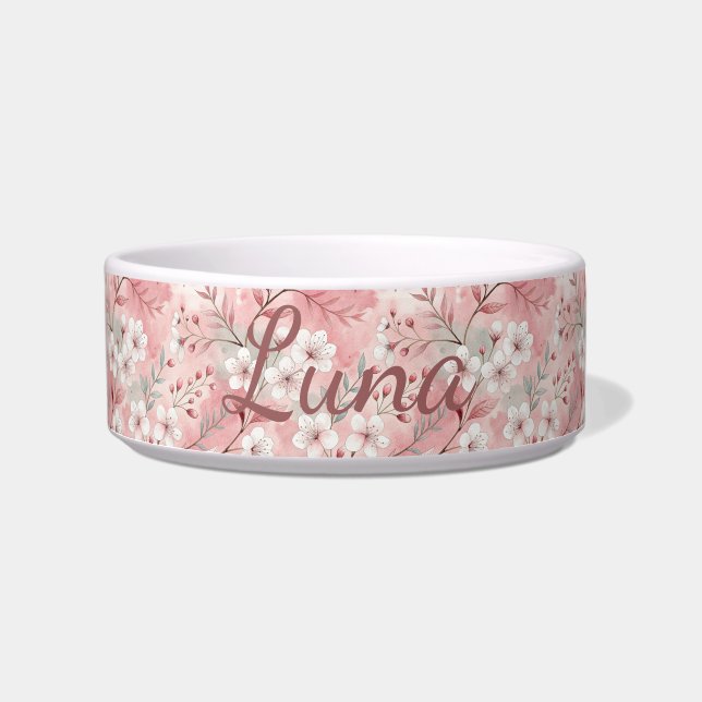 Personalized Bloom Sakura Pink Burgundy Bowl (Front)