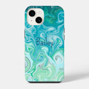 Personalized Blue and Green Waves iPhone 14 Case