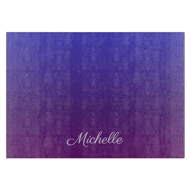 Personalized blue and purple ombre cutting board (Front)