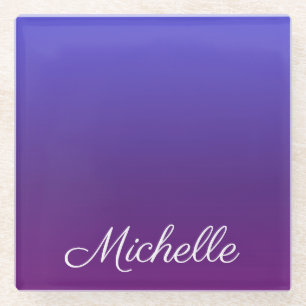 Personalized blue and purple ombre glass coaster