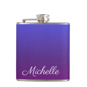 Personalized blue and purple ombre hip flask