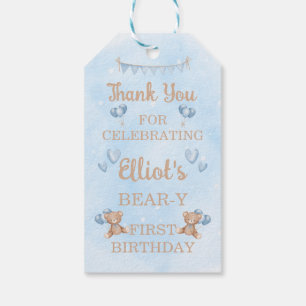 Personalized Blue Bear-y First Birthday Gift Tag