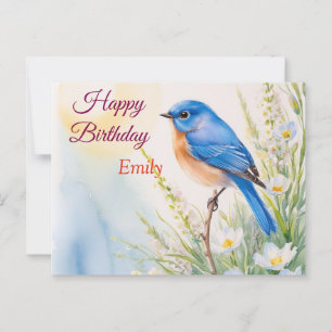 Personalized Blue Bird Flowers Watercolor birthday Postcard