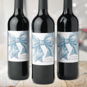 Personalized Blue Bow Bridal Shower Wine Label