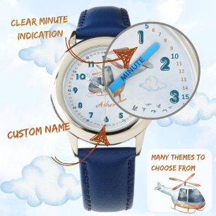 Personalized Blue Boys Helicopter Learning Time Watch
