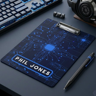Personalized Blue Circuit Board Tech Geek Clipboard
