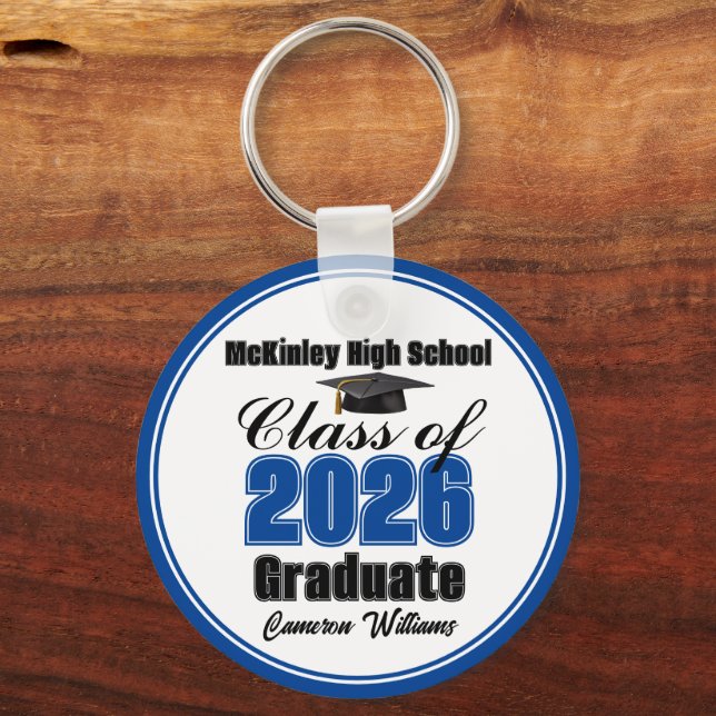 Personalized Blue Class of 2026 Graduation Party Key Ring (Front)