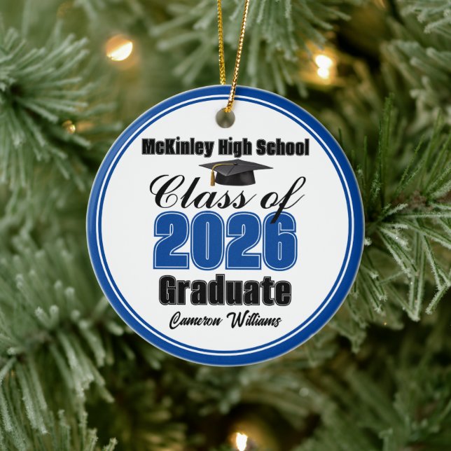 Personalized Blue Class of 2026 Graduation Photo Ceramic Tree Decoration (Tree)