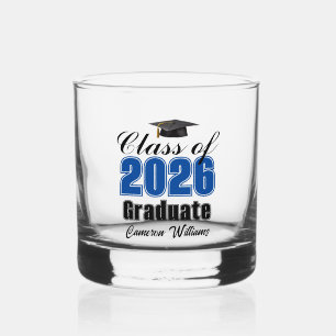 Personalized Blue Class of 2026 Graduation Whiskey Glass