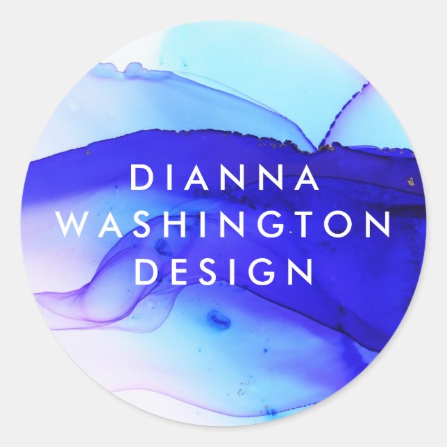 Personalized Blue Color Blot Classic Round Sticker (Front)