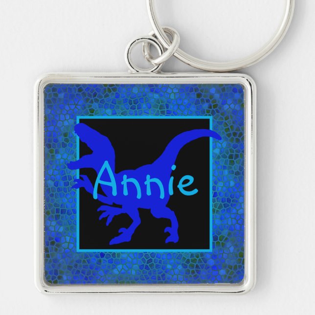 Personalized Blue Dinosaur Hide  Key Ring (Front)