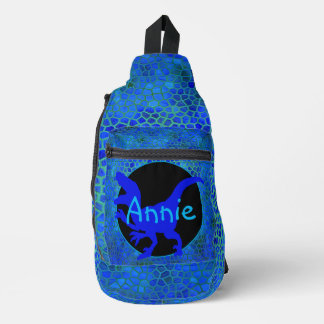 Personalized Blue Dinosaur Sling Bag