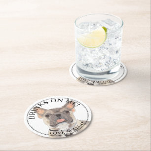 Personalized Blue Fawn Tricolor Frenchie Bulldog Round Paper Coaster