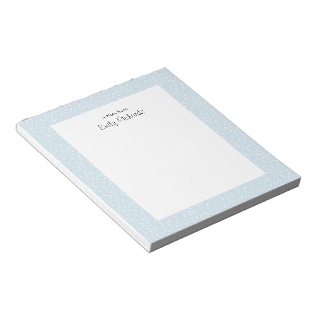 Personalized blue floral patterned Notepad (Angled)