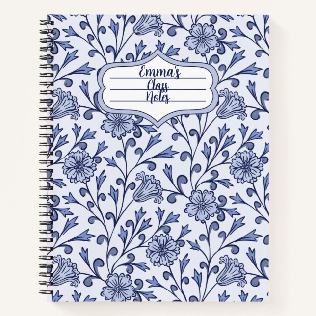 Personalized Blue Floral Spiral Notebook 8.5x11 (Front)