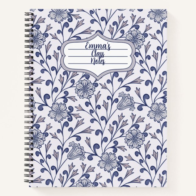 Personalized Blue Floral Spiral Notebook 8.5x11 (Front)