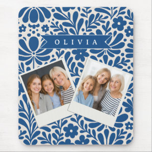 Personalized Blue Folk Floral Nordic Custom Mouse Mat
