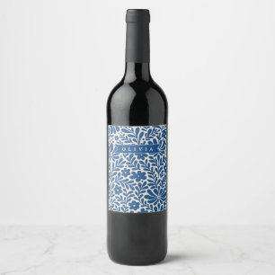 Personalized Blue Folk Floral Nordic Custom Wine Label
