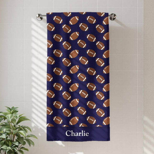 Personalized Blue Football Kids Bath Towel (Creator Uploaded)