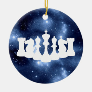 Personalized Blue Galaxy Chess King Christmas Ceramic Tree Decoration