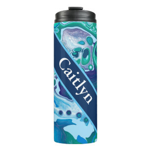 Personalized Blue Green Digital Marble Art Thermal Tumbler
