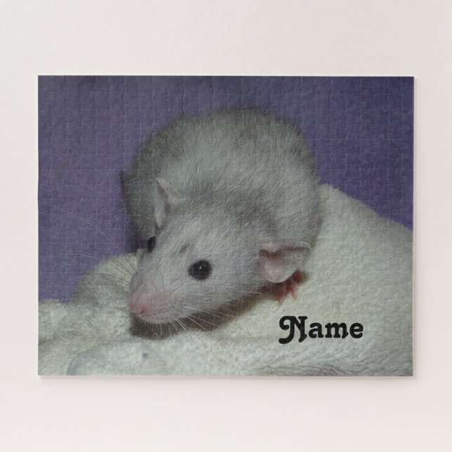 Personalized Blue Grey Dumbo Fancy Pet Rat Jigsaw Puzzle (Horizontal)