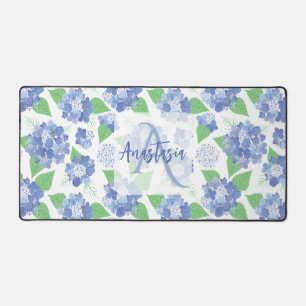 Personalized Blue Hydrangea Floral Desk Mat