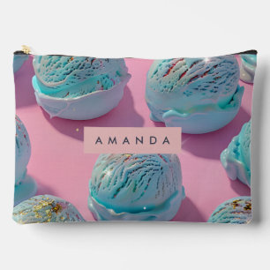 Personalized Blue Ice Cream Glitter Pattern Accessory Pouch