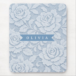 Personalized Blue Lace Floral Elegant Romantic Mouse Mat