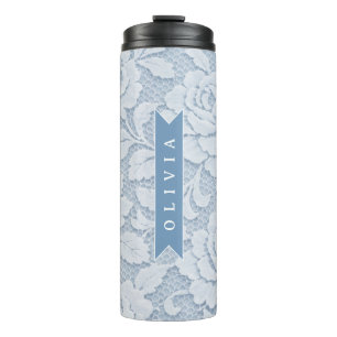 Personalized Blue Lace Floral Elegant Romantic Thermal Tumbler