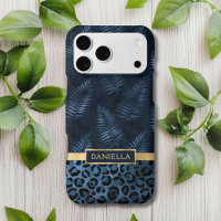Personalized Blue Leopard Print Tropical Floral