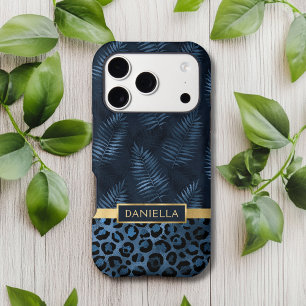 Personalized Blue Leopard Print Tropical Floral