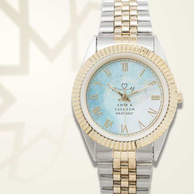 Personalized Blue Marble Men’s Two-Tone Gold & Sil Watch (Creator Uploaded)