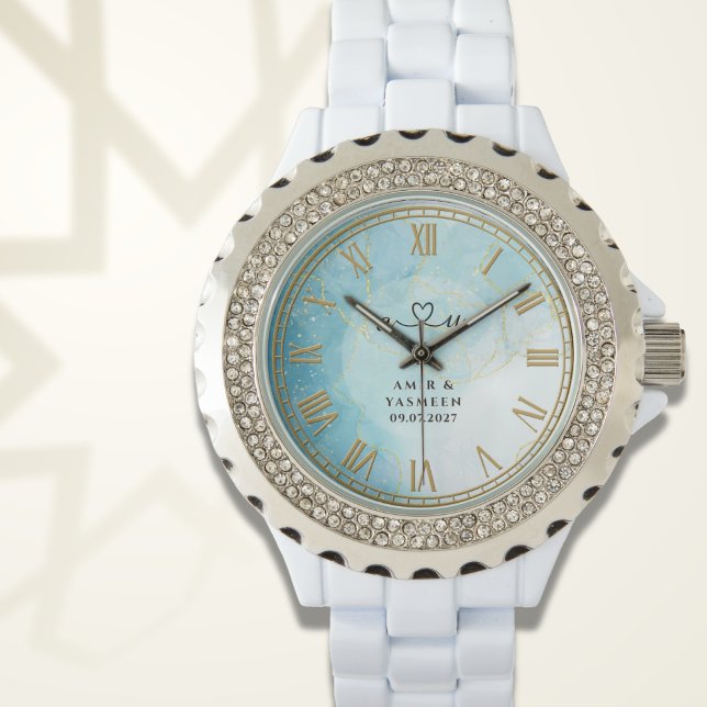 Personalized Blue Marble Women’s Rhinestone Watch  (Creator Uploaded)