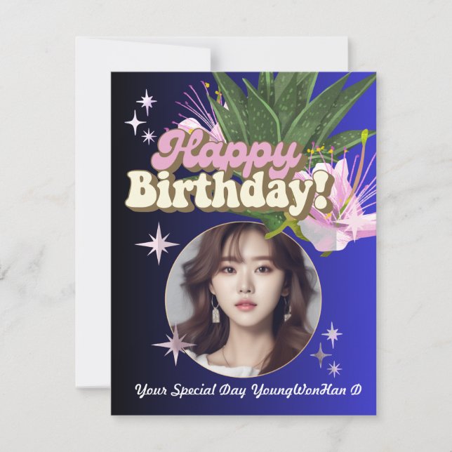 Personalized Blue Minimalist Photo Birthday Card (Front)