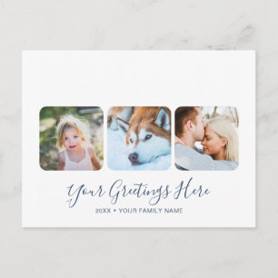 Personalized Blue Modern Greetings Cards 3 photos