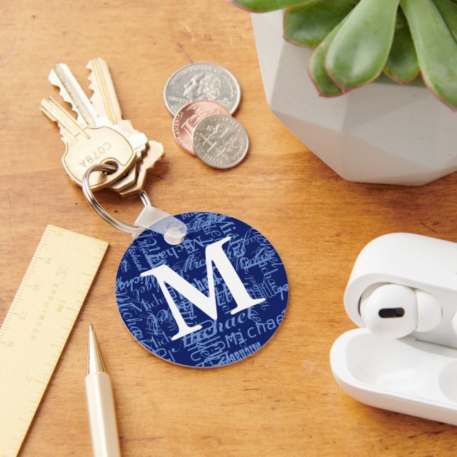 Personalized Blue Monogram Key Ring (Desk)