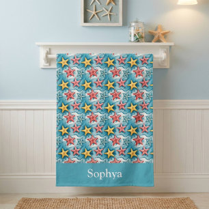 Personalized Blue Nautical Starfish Bath Towel