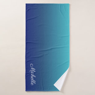Personalized blue ombre gradient bath towel