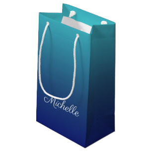 Personalized blue ombre gradient small gift bag